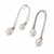 Silver tone freshwater pearl drop earrings, textured arc hook, elegant dangle style