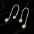Silver tone freshwater pearl drop earrings, textured arc hook, elegant dangle style