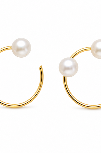 Gold-tone pearl hoop earrings, open circle design with dual white pearls, elegant jewellery for women