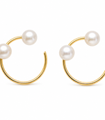 Gold-tone pearl hoop earrings, open circle design with dual white pearls, elegant jewellery for women