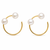 Gold-tone pearl hoop earrings, open circle design with dual white pearls, elegant jewellery for women