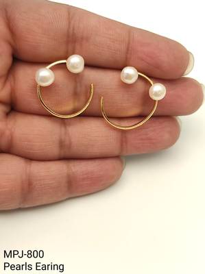 Gold-tone pearl hoop earrings, open circle design with dual white pearls, elegant jewellery for women 3