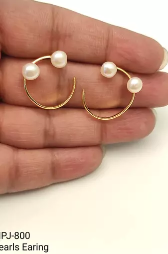 Gold-tone pearl hoop earrings, open circle design with dual white pearls, elegant jewellery for women