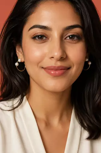 Gold-tone pearl hoop earrings, open circle design with dual white pearls, elegant jewellery for women