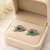 Pearl and emerald green cz leaf stud earrings, silver tone, teardrop stone with diamond accents