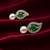 Pearl and emerald green cz leaf stud earrings, silver tone, teardrop stone with diamond accents