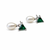 Pearl and green triangle crystal stud earrings, silver tone, elegant drop style