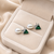 Pearl and green triangle crystal stud earrings, silver tone, elegant drop style