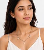 Freshwater pearl jewellery set, silver chain necklace with triple drop pendants and stud earrings