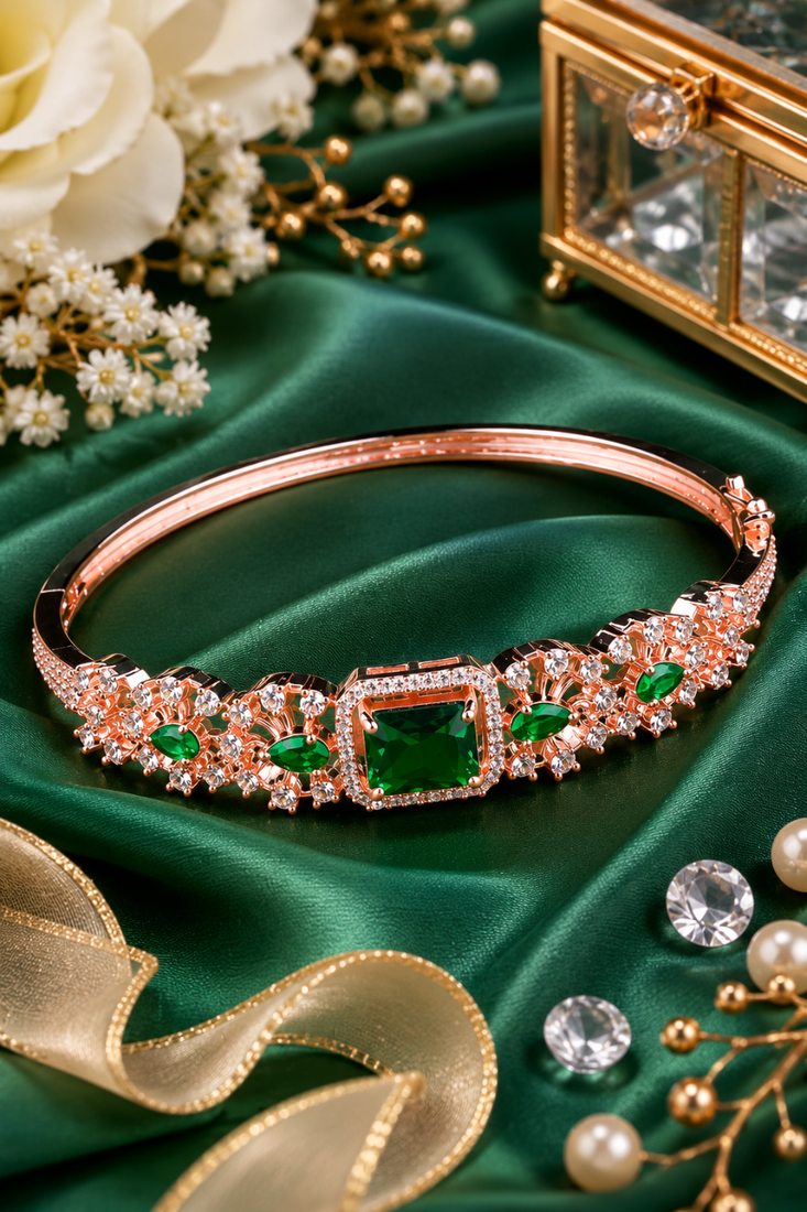 Rose gold finish emeralda american diamond bracelet