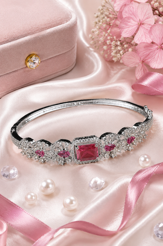 Rhodium Finish Roselle American Diamond Bracelet