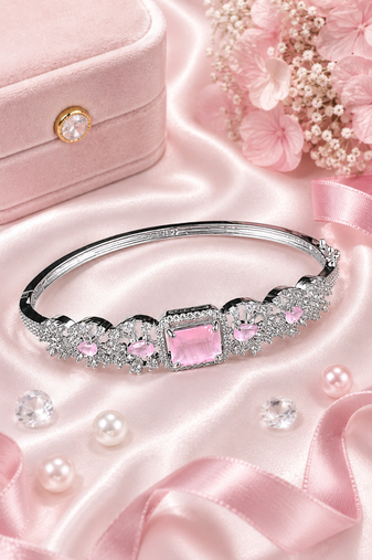 Rhodium Finish Blushique American Diamond Bracelet