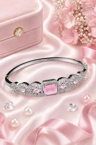Rhodium Finish Blushique American Diamond Bracelet