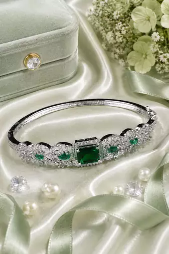Rhodium Finish Emeraldis American Diamond Bracelet