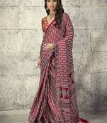 Maroon colour satin print work saree