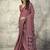 Maroon colour satin print work saree