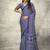 Royal blue colour satin print work saree