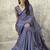 Royal blue colour satin print work saree
