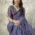 Royal blue colour satin print work saree
