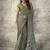 Green colour satin print work saree
