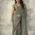 Green colour satin print work saree