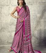 Rani pink colour satin print work saree