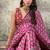 Rani pink colour satin print work saree