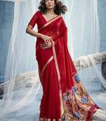 Red handloom silk blend weaving border saree with blouse