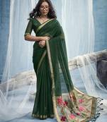 Dark green handloom silk blend weaving border saree with blouse