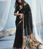 Black handloom silk blend weaving border saree with blouse