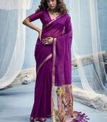 Purple handloom silk blend weaving border saree with blouse