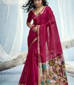 Rani pink handloom silk blend weaving border saree with blouse
