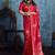 Crimson red satin weaving handloom silk blend saree