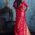 Crimson red satin weaving handloom silk blend saree