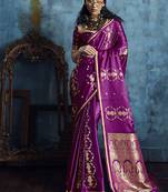 Magenta satin weaving handloom silk blend saree