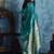 Teal green satin weaving handloom silk blend saree