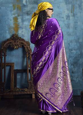 Purple satin weaving handloom silk blend saree 2