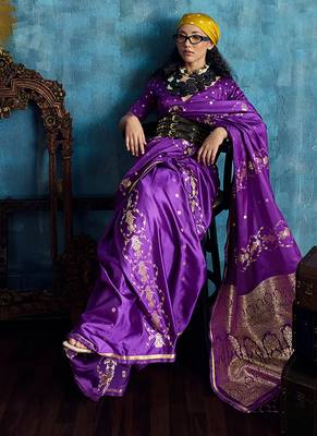 Purple satin weaving handloom silk blend saree 3