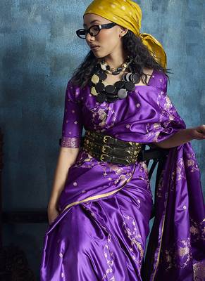 Purple satin weaving handloom silk blend saree 4