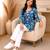 Navy blue floral printed cotton straight fit women top