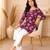Purple floral printed cotton straight fit women top
