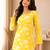 Yellow floral printed cotton straight fit women top
