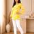 Yellow floral printed cotton straight fit women top