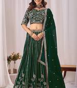 Dark Green Embroidered Faux Georgette Lehenga Choli with Dupatta