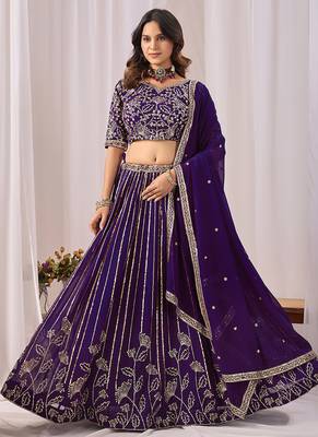 Purple Embroidered Faux Georgette Lehenga Choli with Dupatta 2