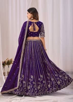 Purple Embroidered Faux Georgette Lehenga Choli with Dupatta 3
