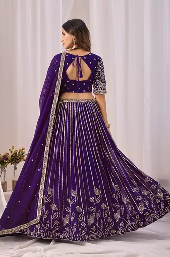 Purple Embroidered Faux Georgette Lehenga Choli with Dupatta