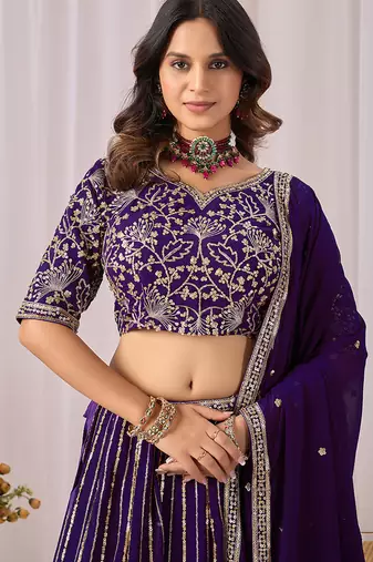 Purple Embroidered Faux Georgette Lehenga Choli with Dupatta