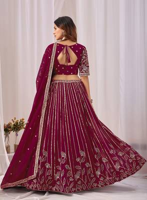 Wine Embroidered Faux Georgette Lehenga Choli with Dupatta 3