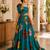 Teal blue pure georgette printed indo-western gown set with lycra pant